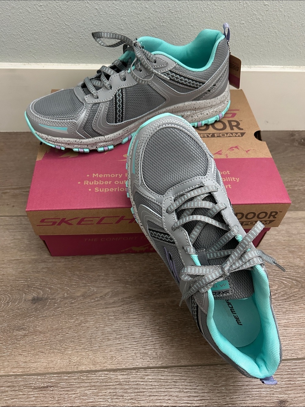 Skechers Hillcrest Vast Adventure Womens Blue Grey Memory Foam Sneakers Shoes 10